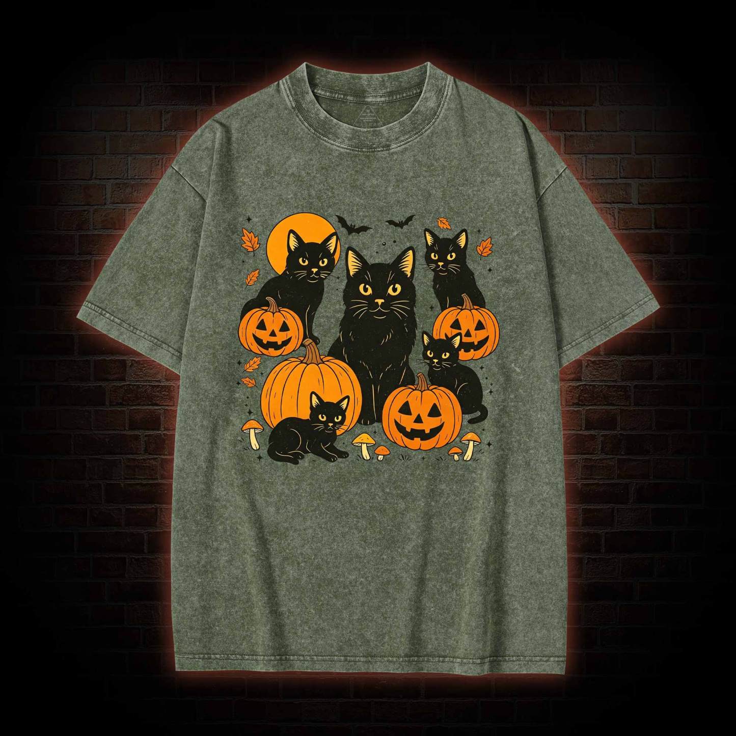 Black Cat & Pumpkins Washed T-shirt