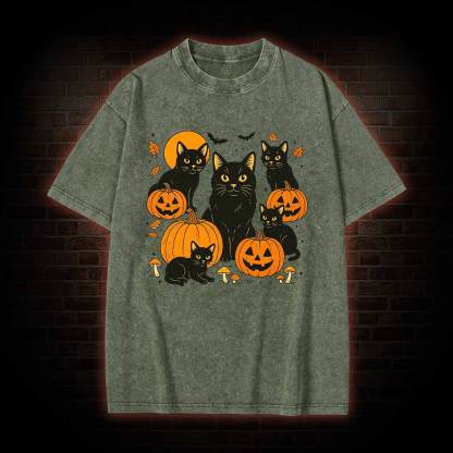 Black Cat & Pumpkins Washed T-shirt