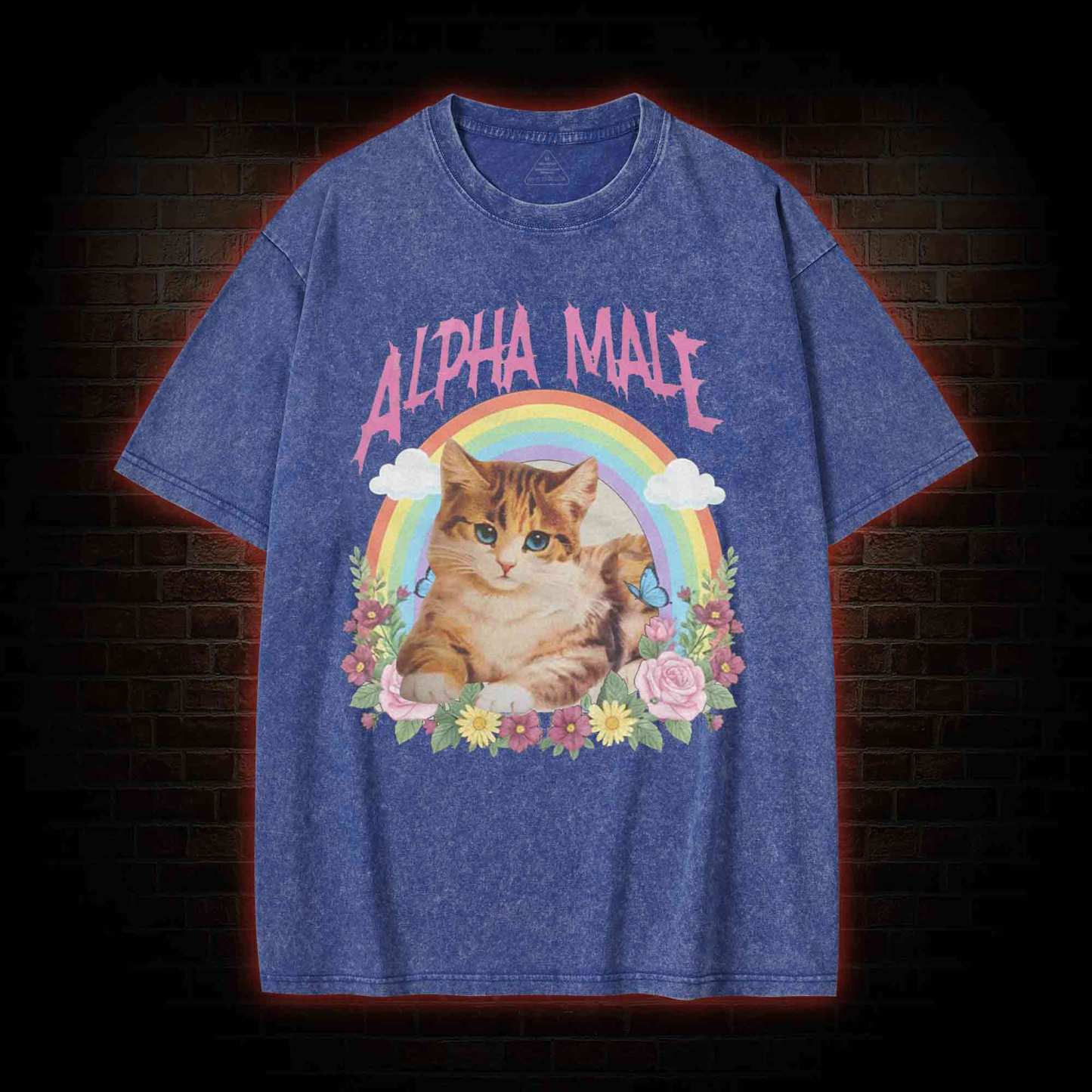 Alpha Male Funny Kitten Washed T-shirt