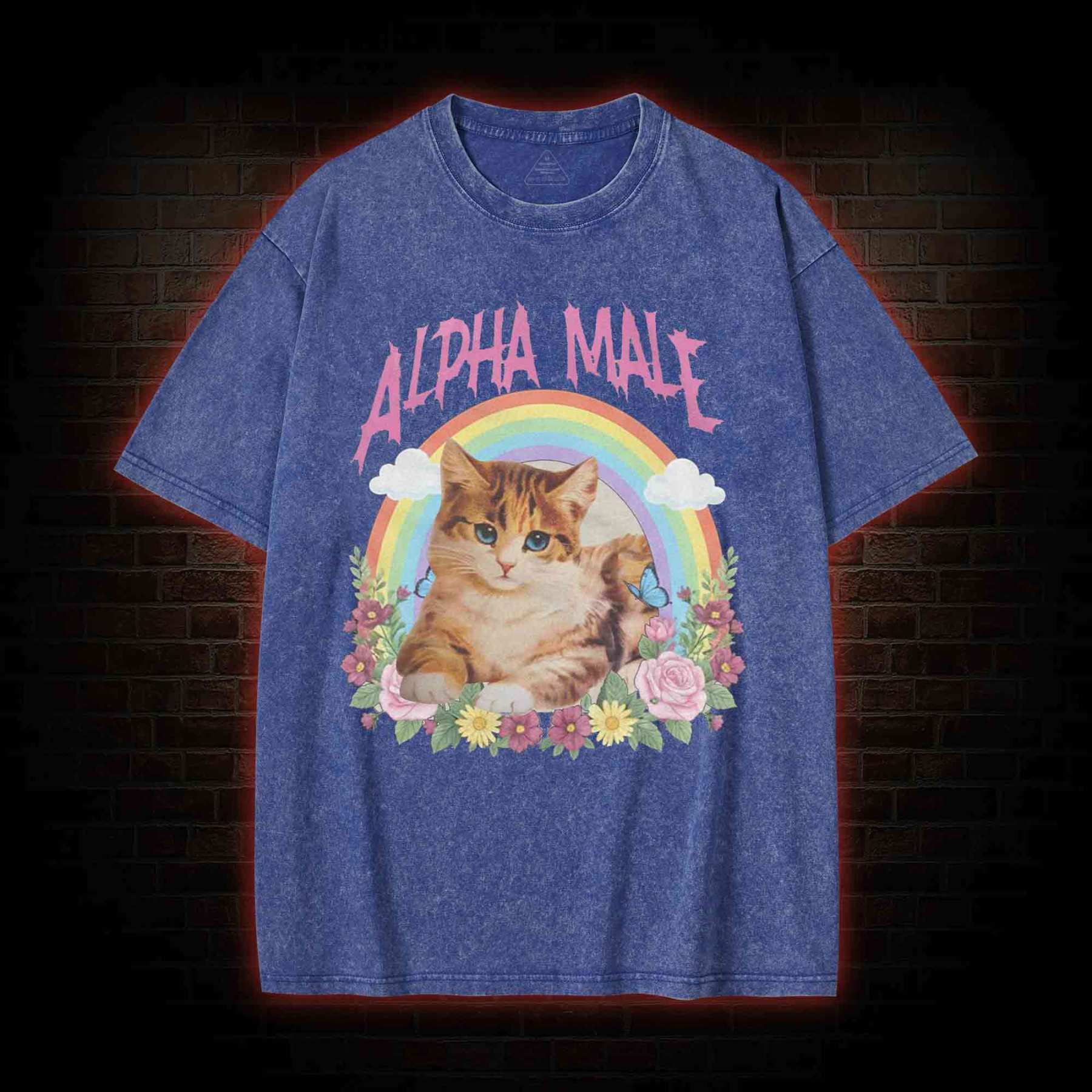 Alpha Male Funny Kitten Washed T-shirt