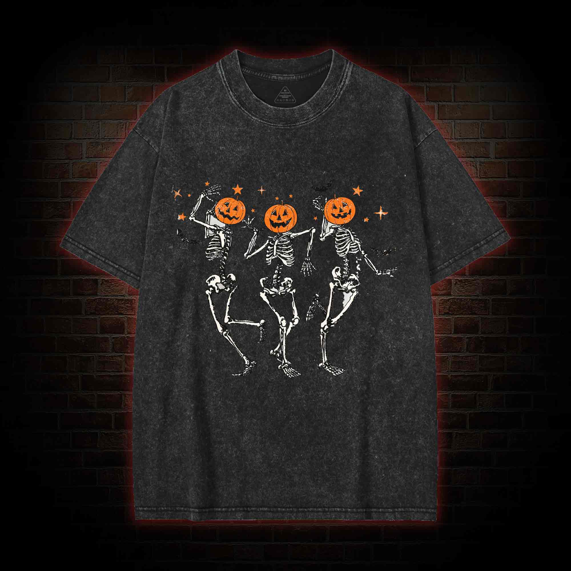  Retro Halloween Dancing Skeletons Washed T-shirt