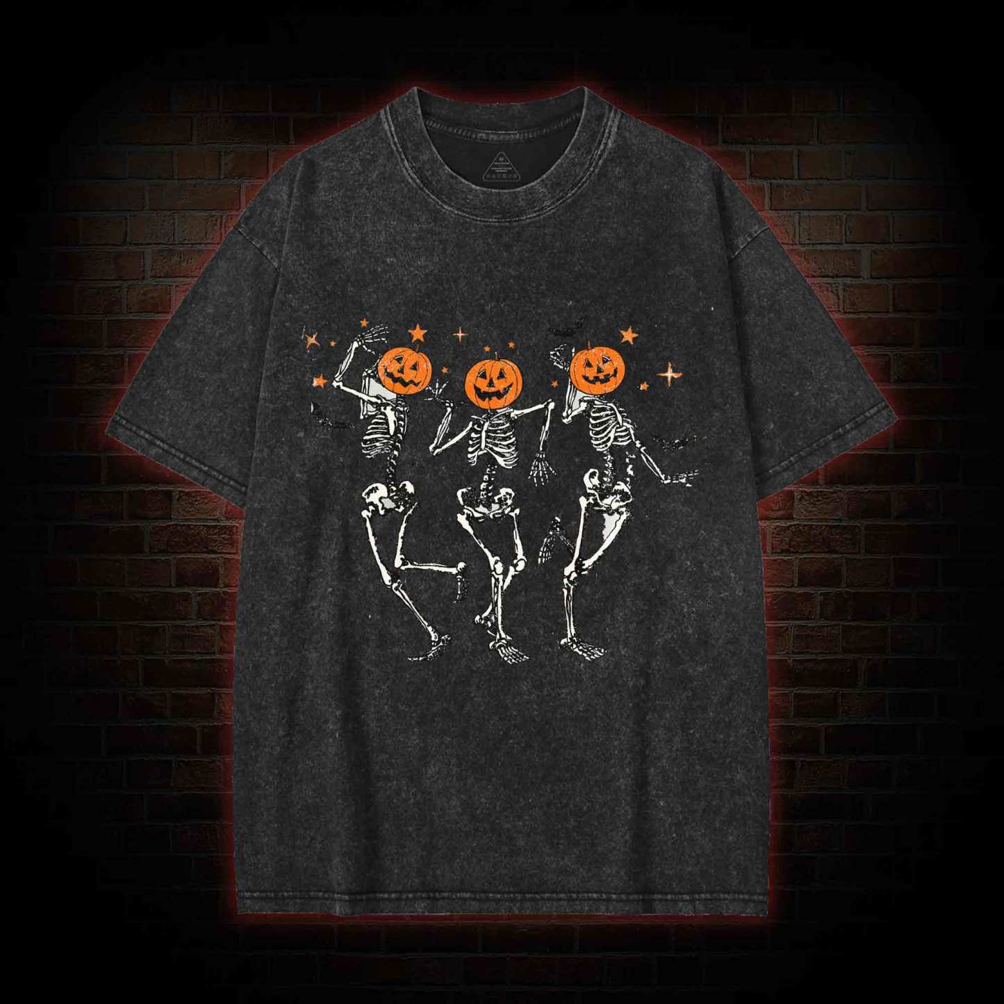 Retro Halloween Dancing Skeletons Washed T-shirt