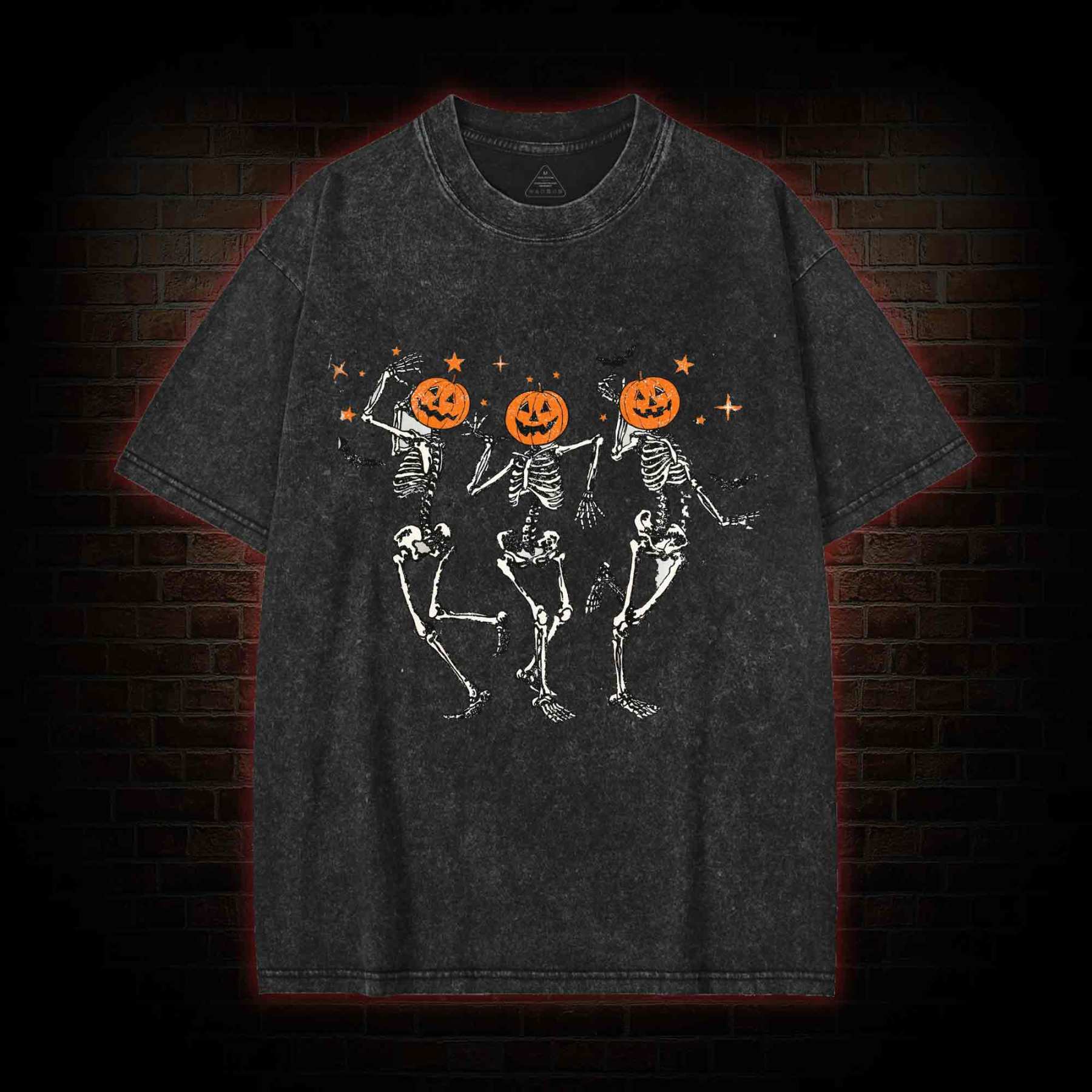Retro Halloween Dancing Skeletons Washed T-shirt