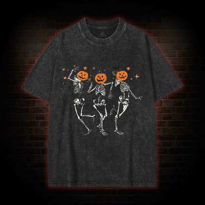  Retro Halloween Dancing Skeletons Washed T-shirt