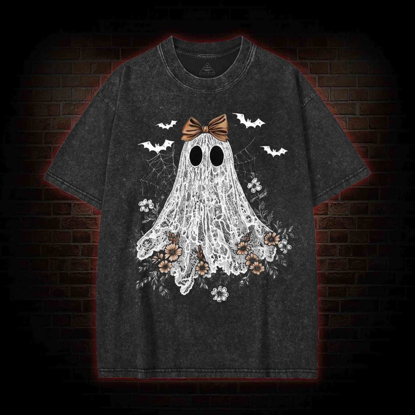 Floral Cute Halloween Ghost Washed T-shirt