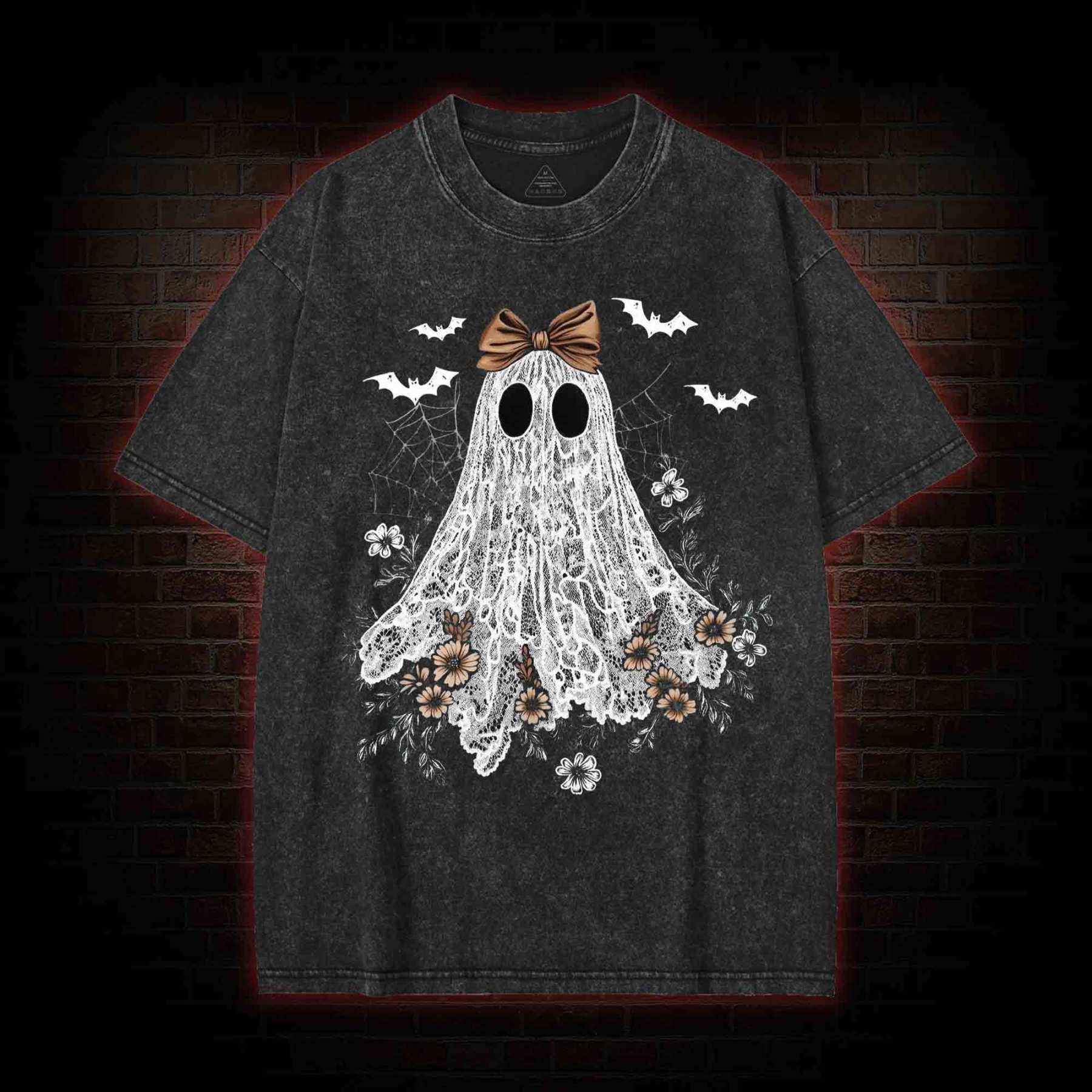Floral Cute Halloween Ghost Washed T-shirt