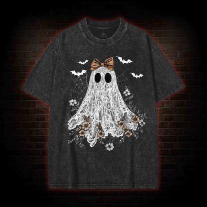 Floral Cute Halloween Ghost Washed T-shirt