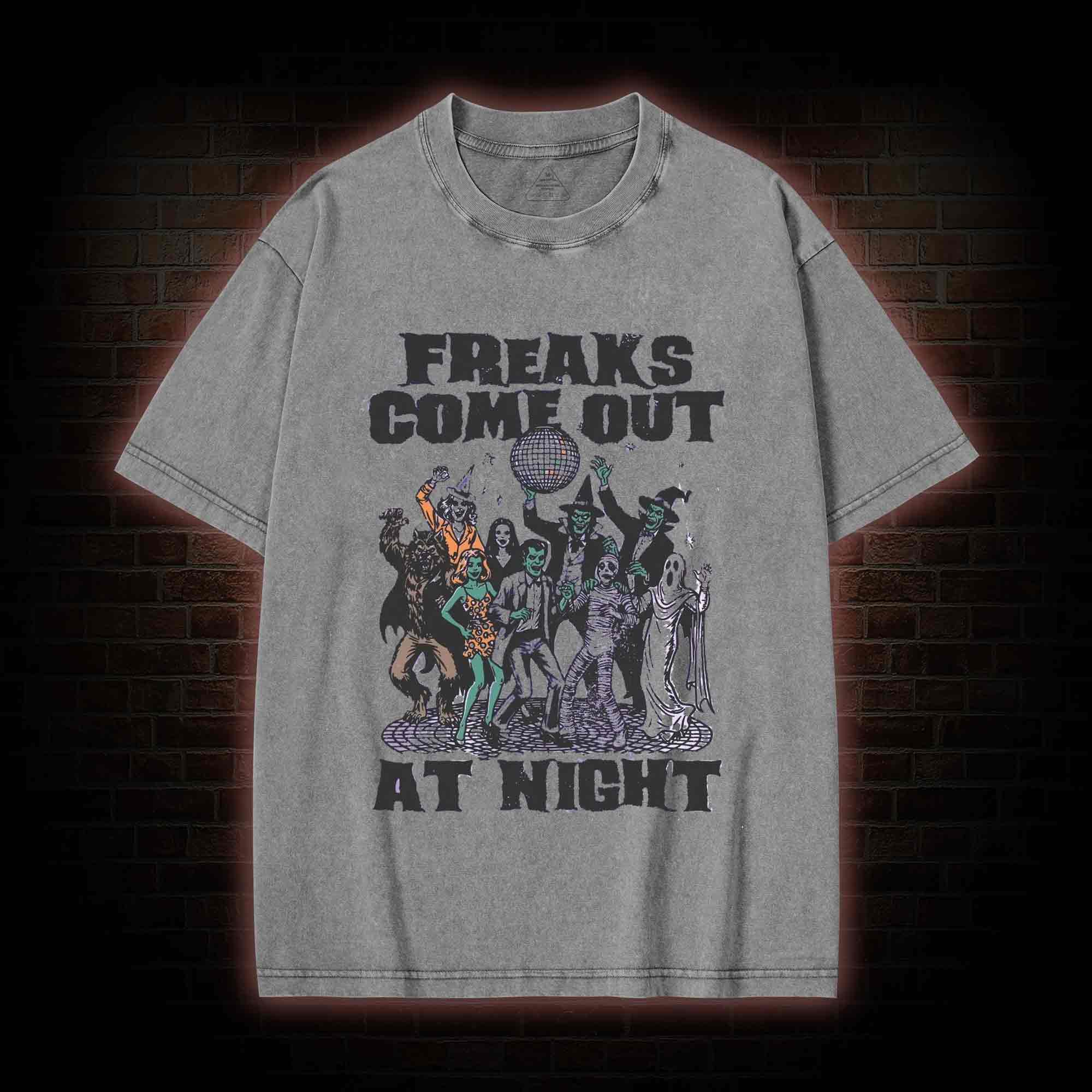 Freaks Come Out Retro Halloween Washed T-shirt