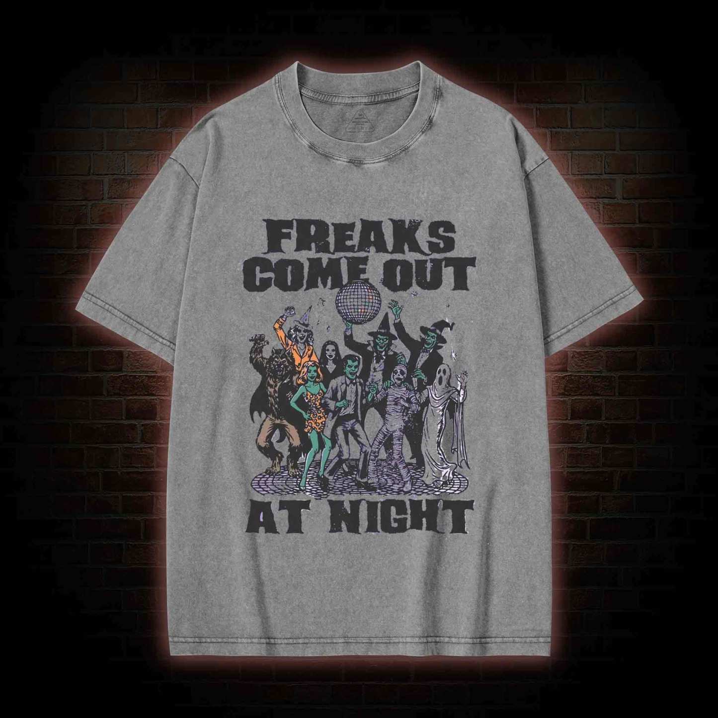 Freaks Come Out Retro Halloween Washed T-shirt