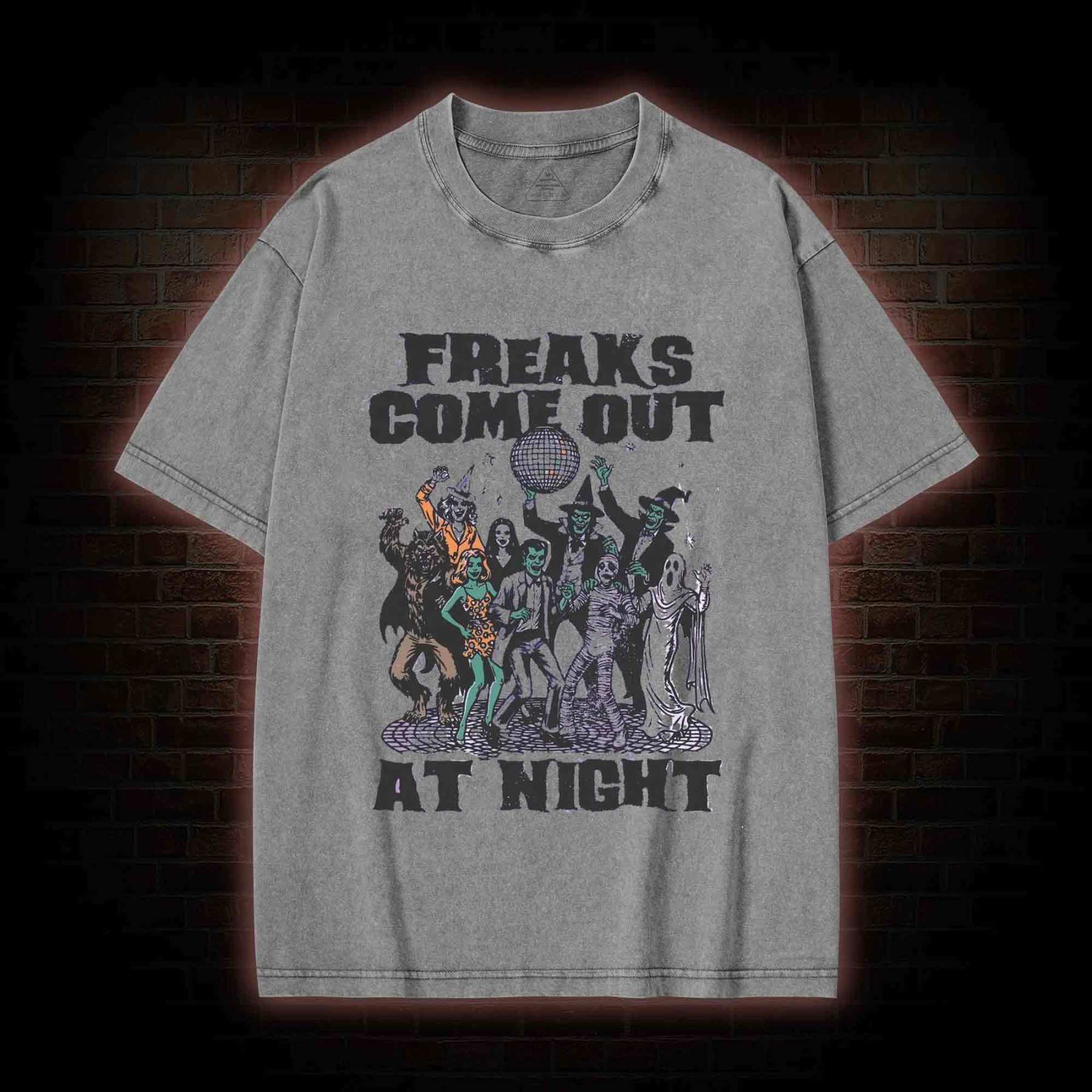 Freaks Come Out Retro Halloween Washed T-shirt