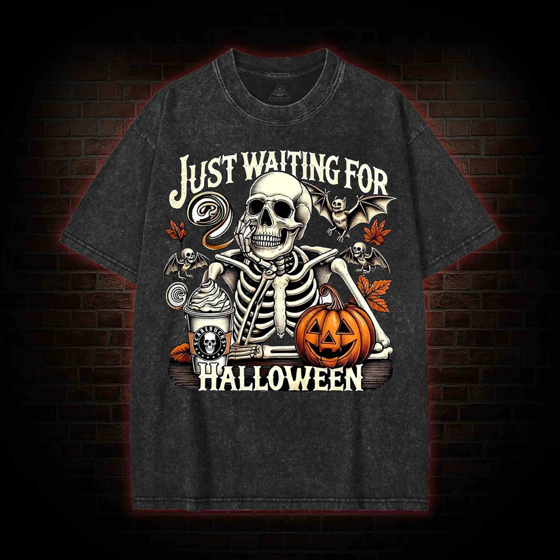 Just Waiting for Halloween Washed T-shirt