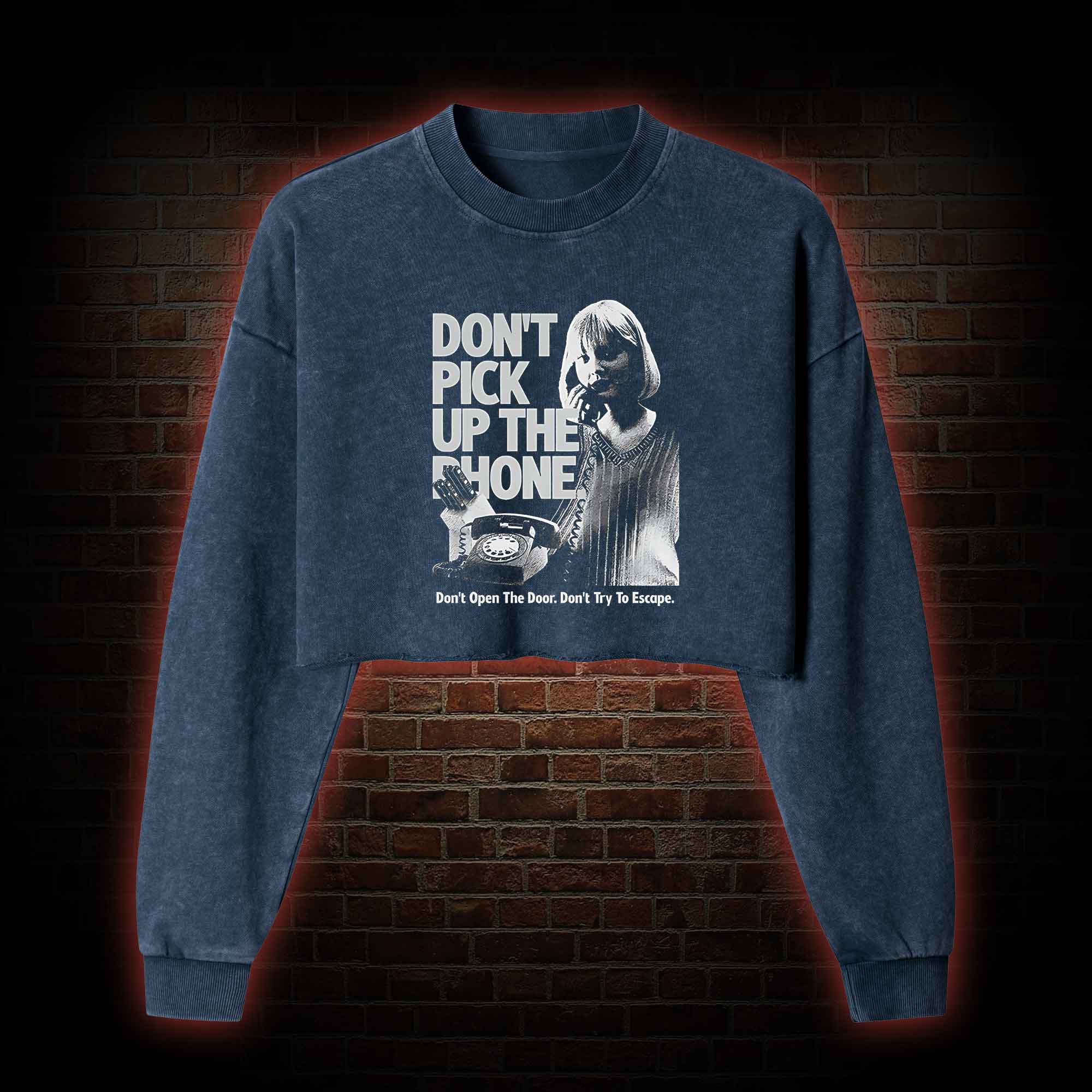 Don't Pick Up The Phone Washed Cropped Sweatshirts