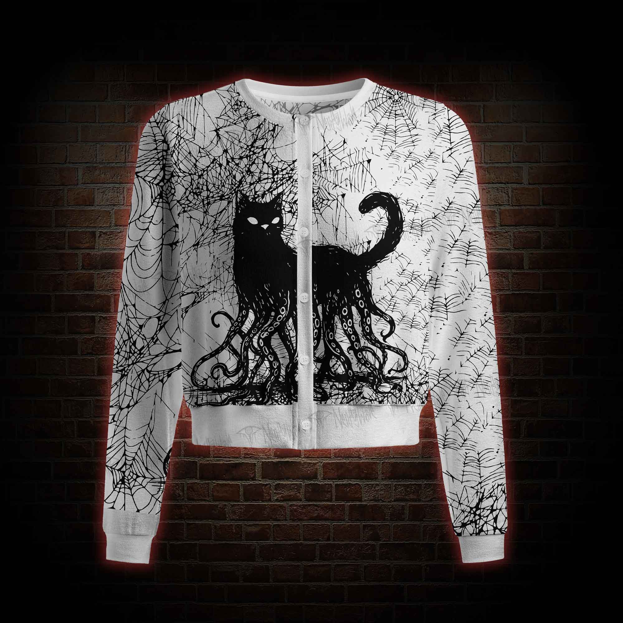 Octopus And Black Cat Crew Neck Cardigan Sweaters