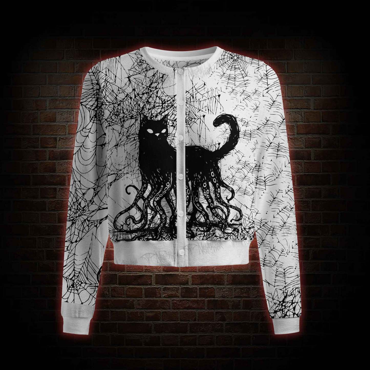 Octopus And Black Cat Crew Neck Cardigan Sweaters
