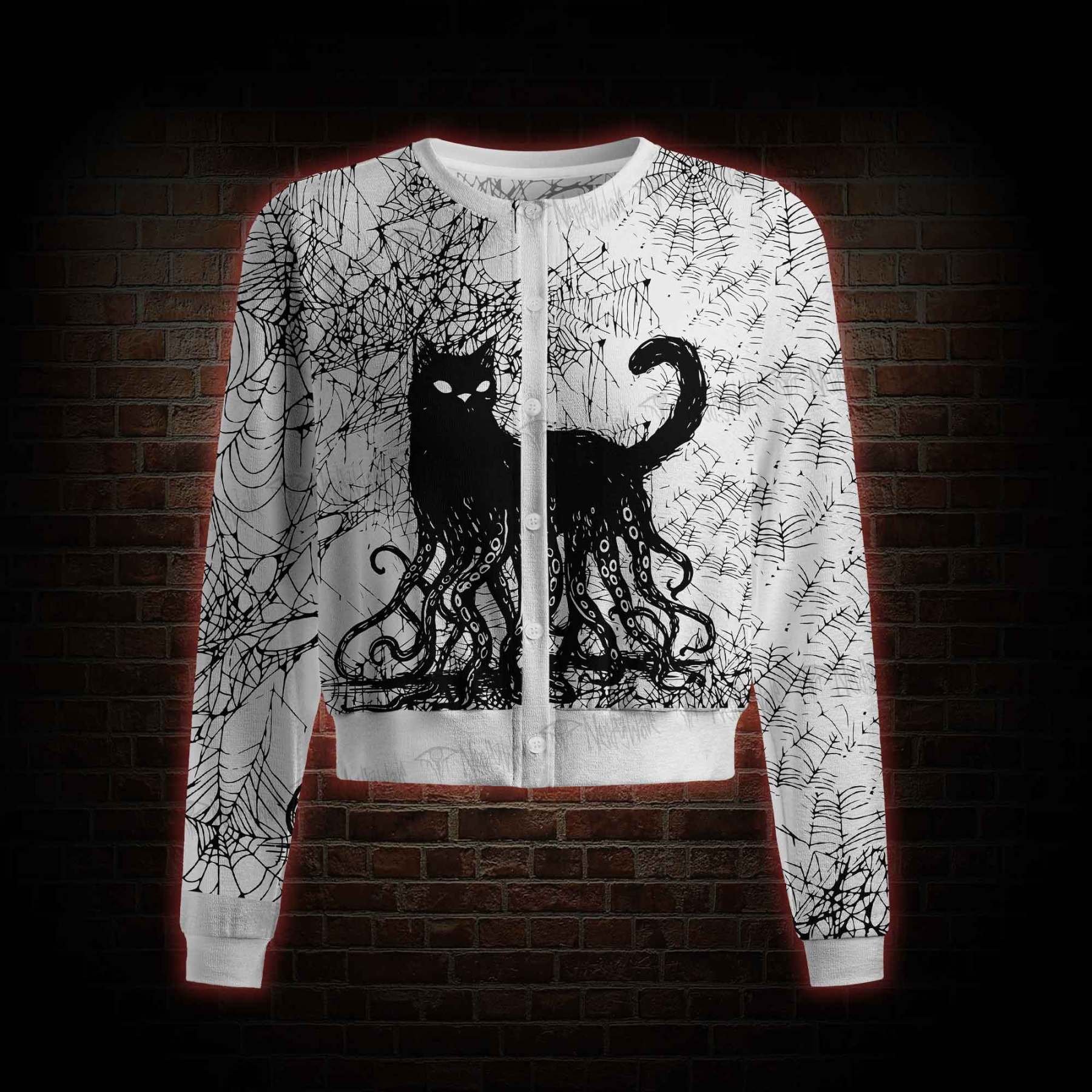 Octopus And Black Cat Crew Neck Cardigan Sweaters