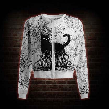 Octopus And Black Cat Crew Neck Cardigan Sweaters