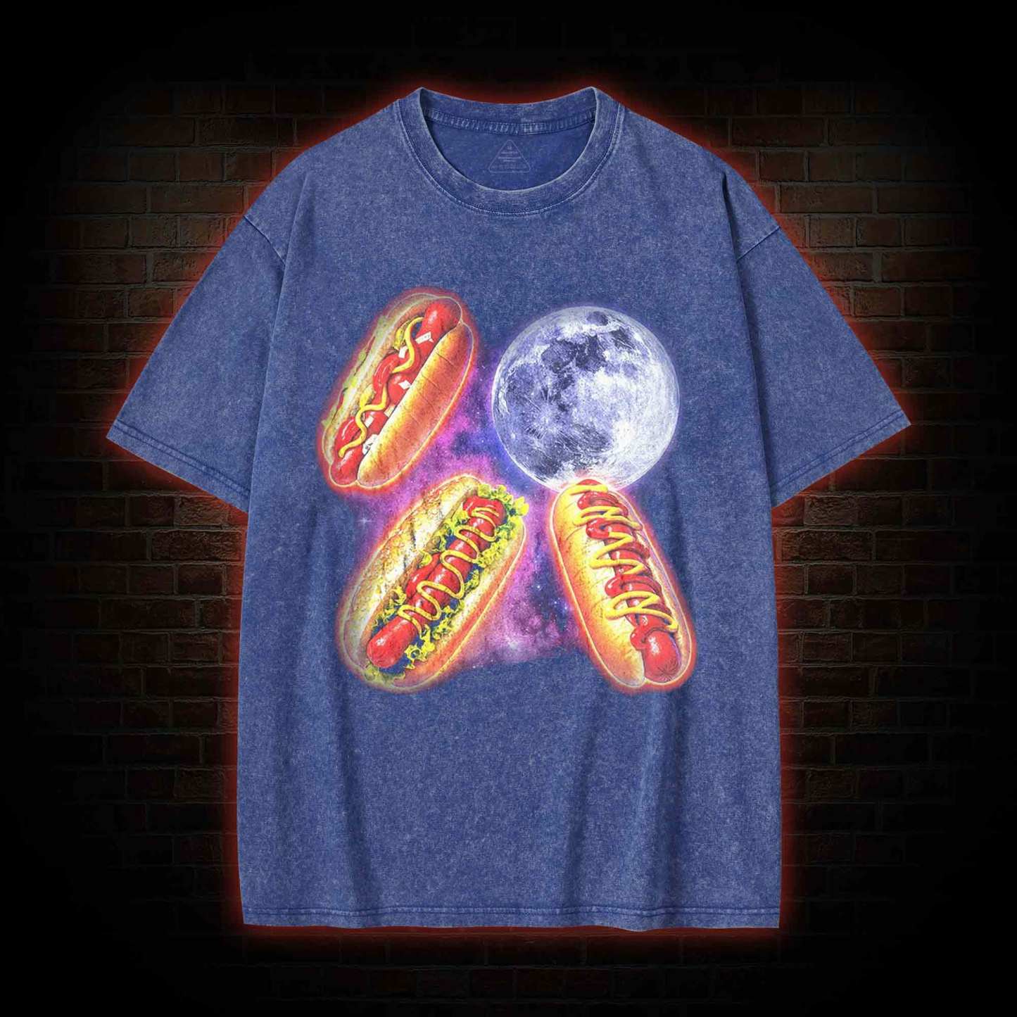 Vintage Retro Hot Dog Moon Washed T-shirt