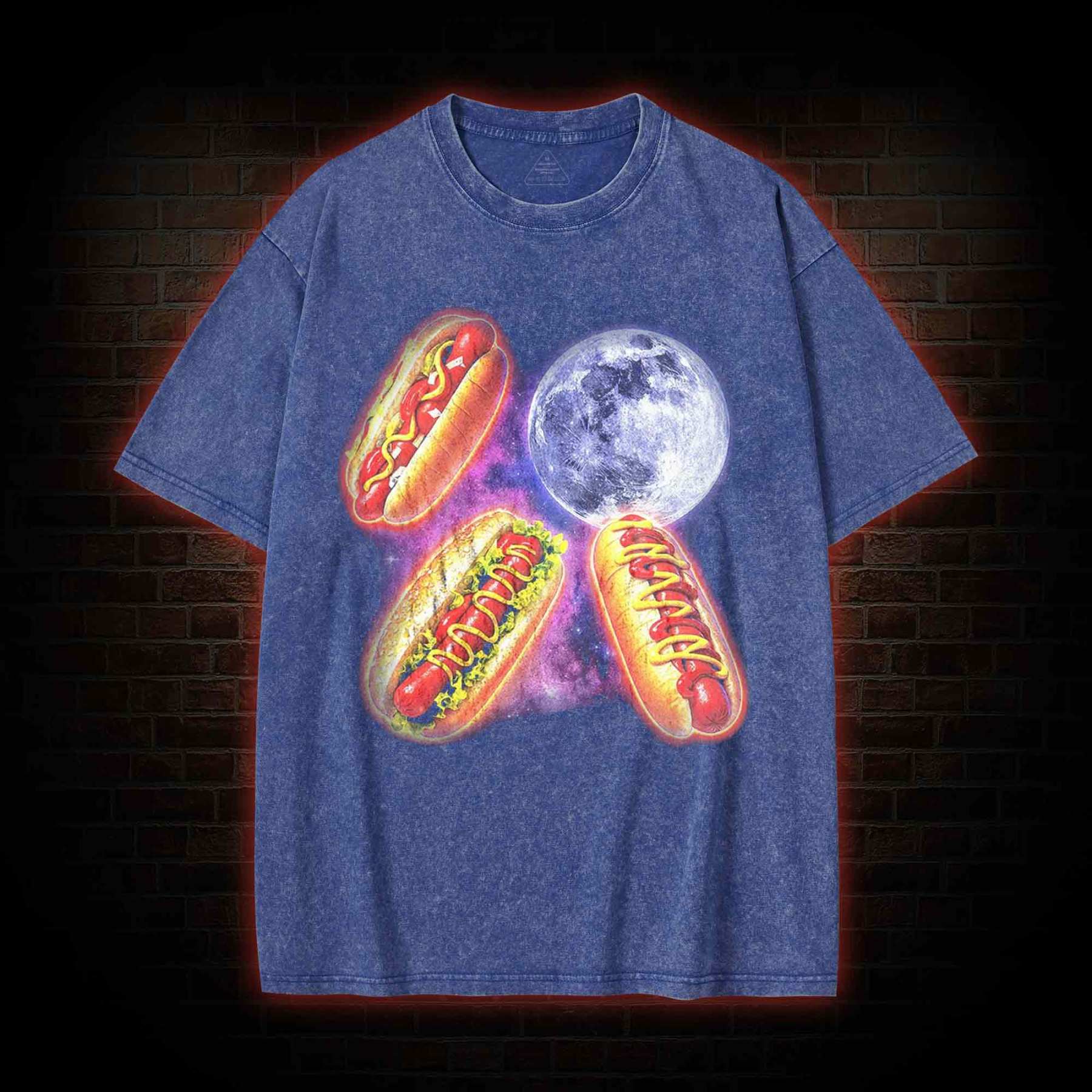 Vintage Retro Hot Dog Moon Washed T-shirt