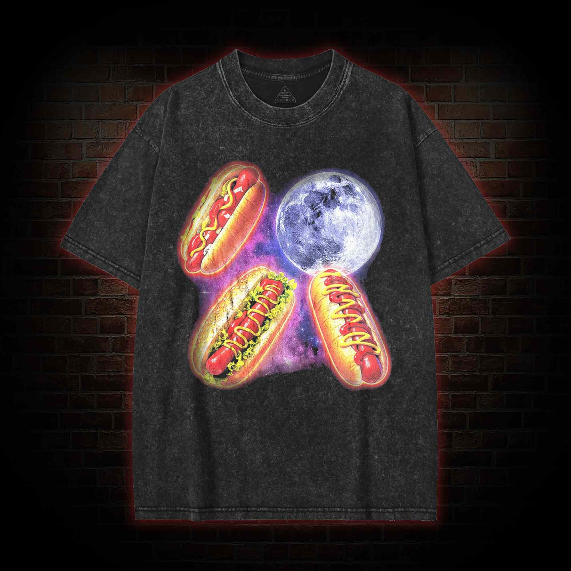 Vintage Retro Hot Dog Moon Washed T-shirt