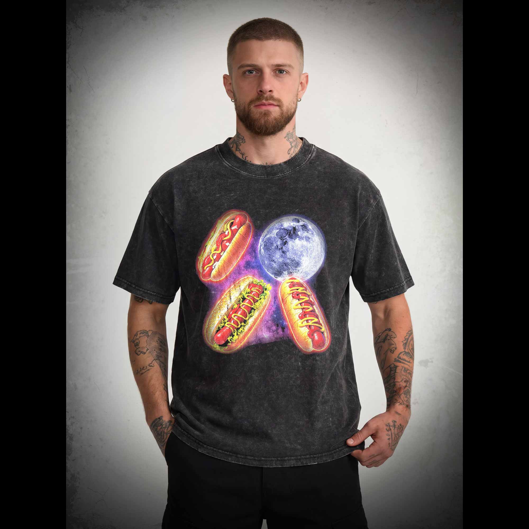 Vintage Retro Hot Dog Moon Washed T-shirt