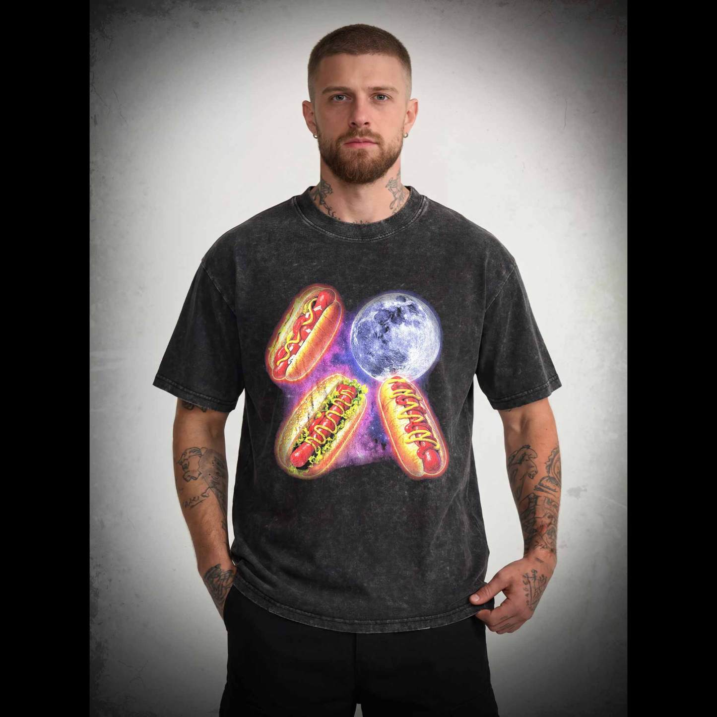Vintage Retro Hot Dog Moon Washed T-shirt