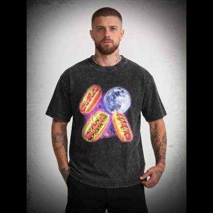 Vintage Retro Hot Dog Moon Washed T-shirt