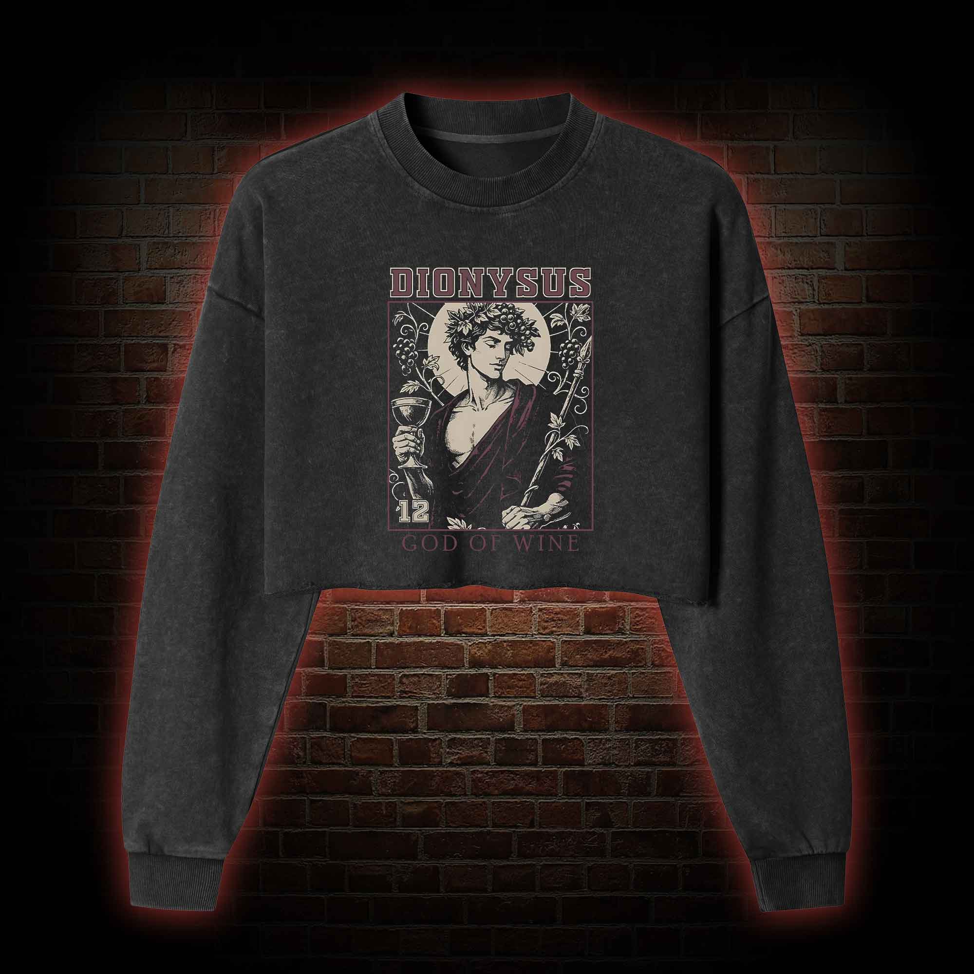 God of Wine Greek mythology Washed Cropped Sweatshirts