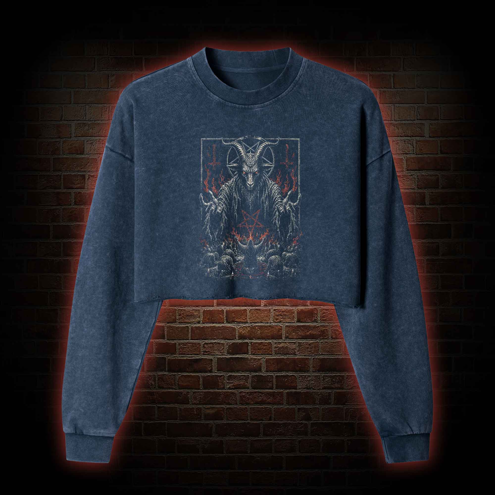Baphomet Aesthetic Washed Cropped Sweatshirts