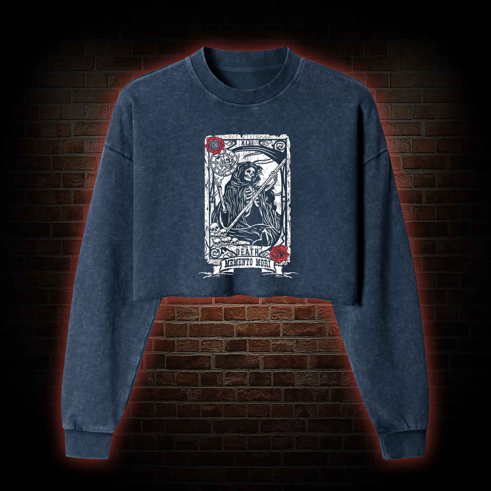 Memento Mori Washed Cropped Sweatshirts