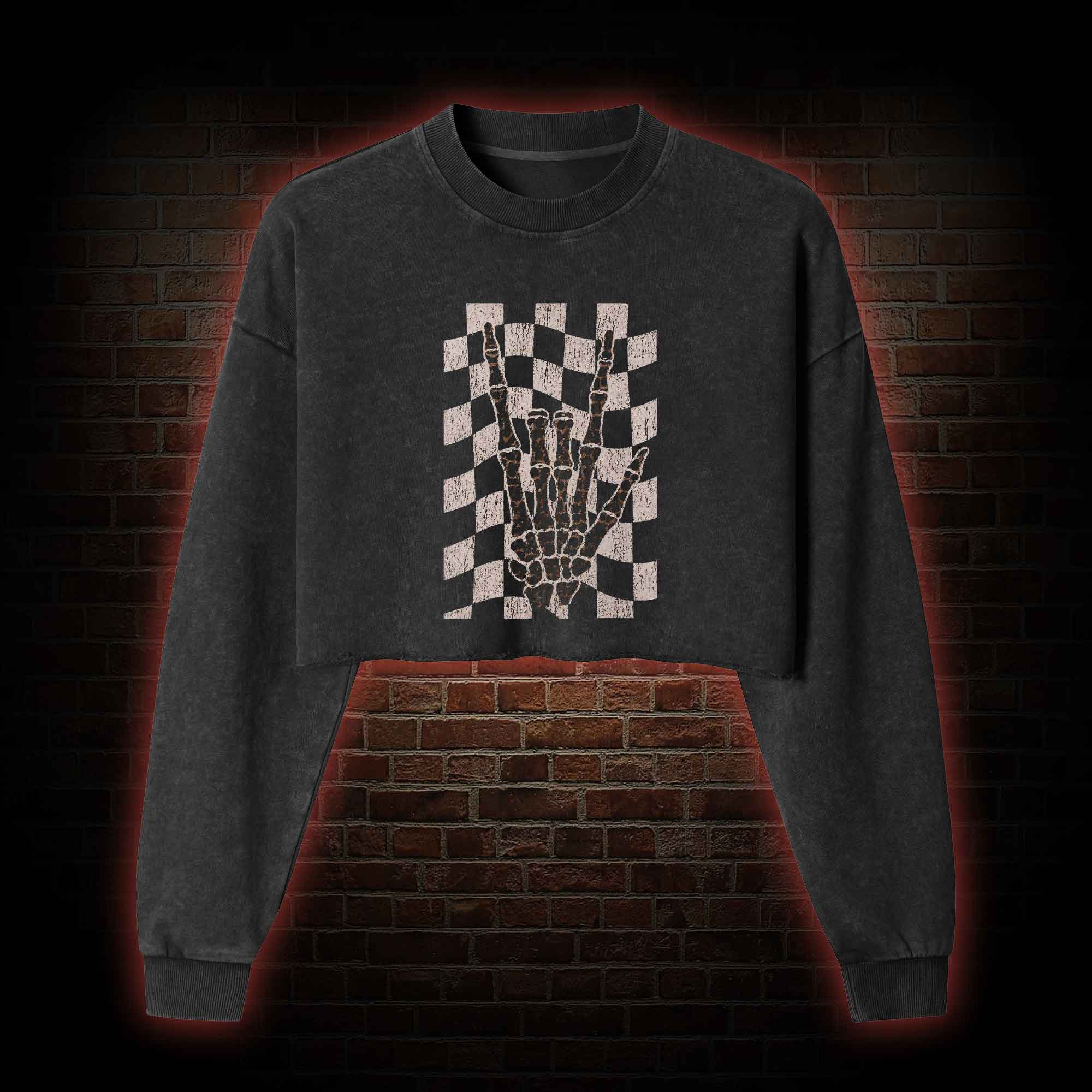 Skeleton Hand Washed Cropped Sweatshirts