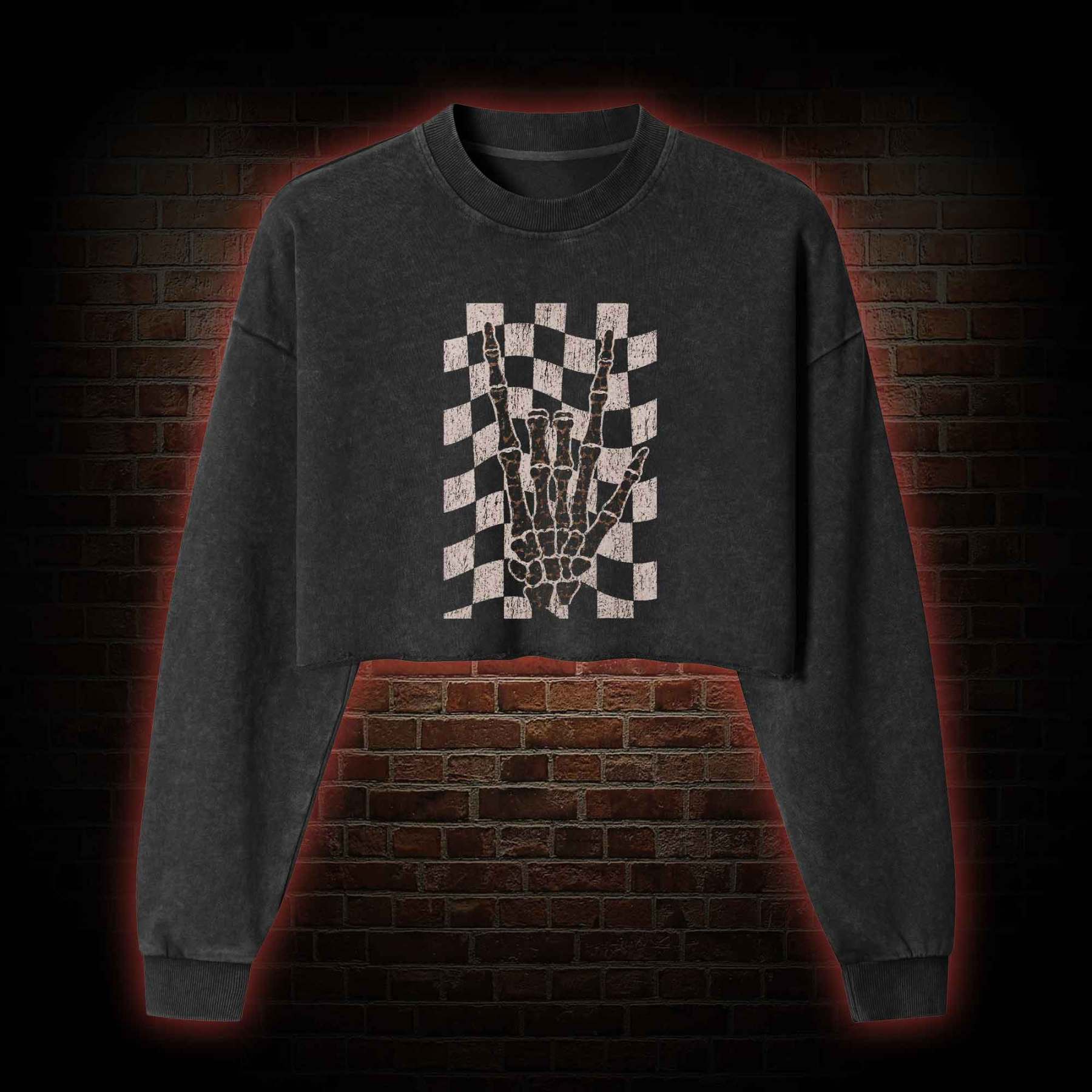 Skeleton Hand Washed Cropped Sweatshirts