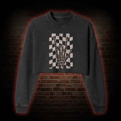 Skeleton Hand Washed Cropped Sweatshirts