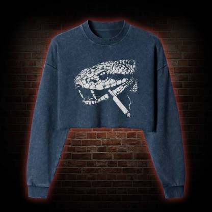 Snake Smoke Washed Cropped Sweatshirts