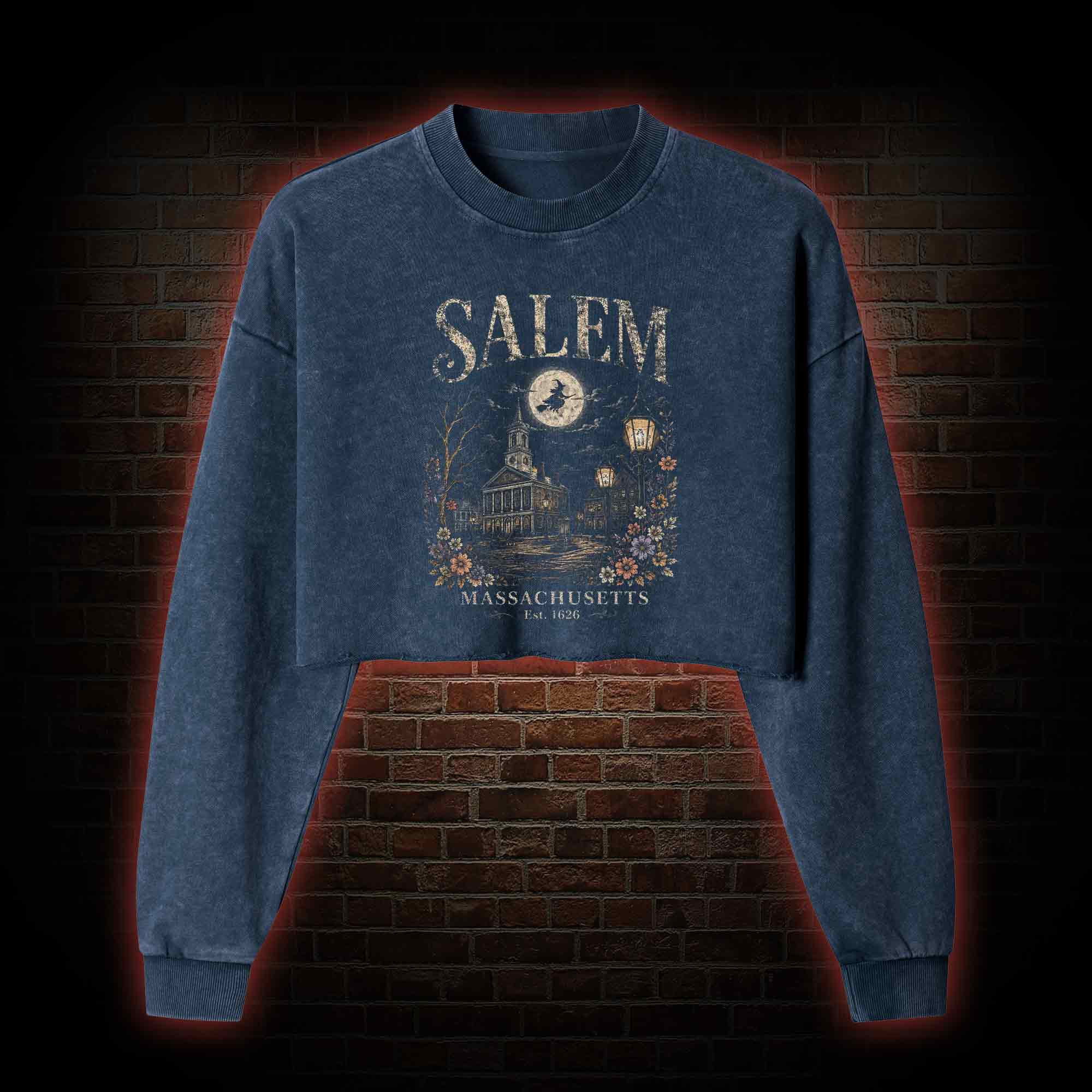 Salem Massachusetts Washed Cropped Sweatshirts