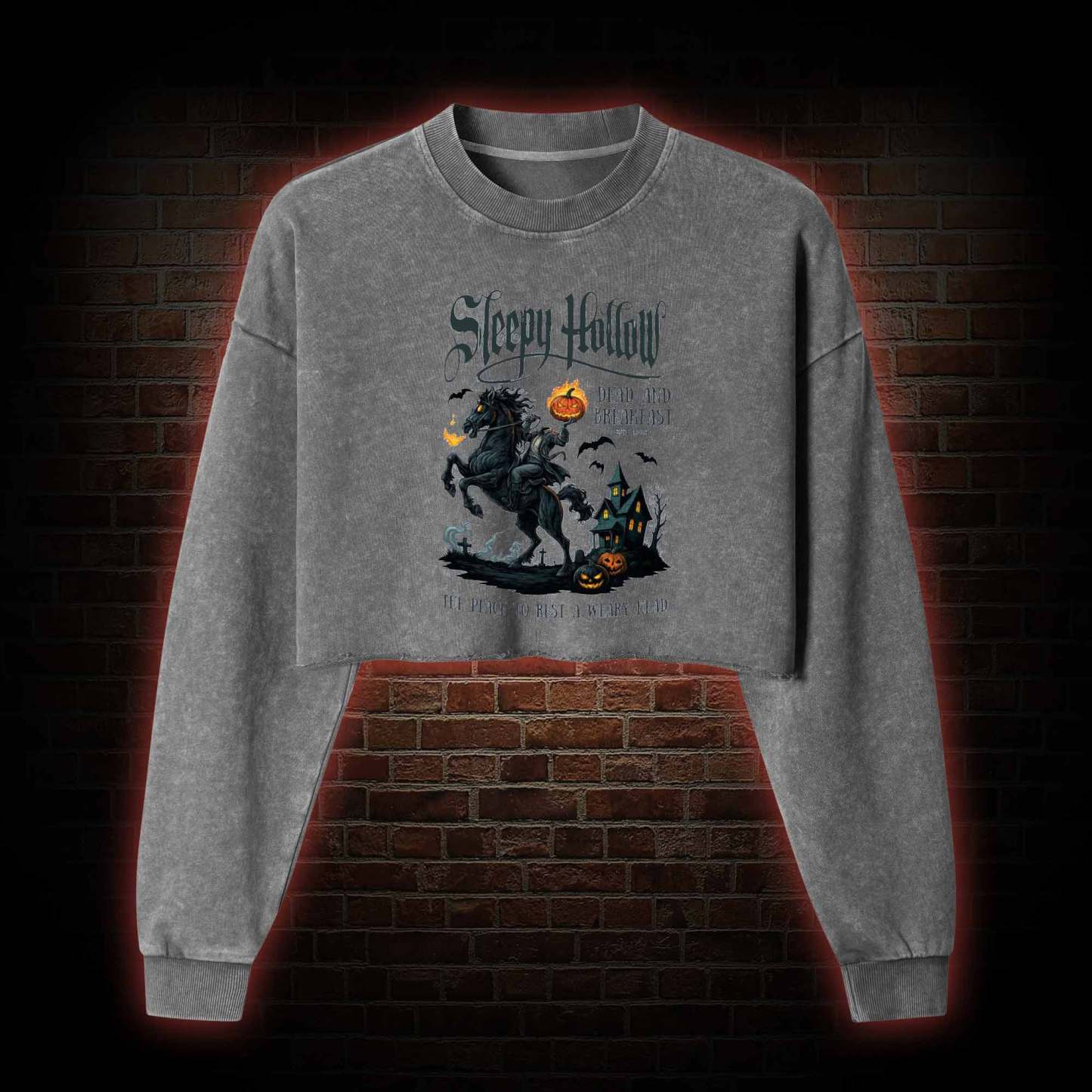 Vintage Halloween Washed Cropped Sweatshirts