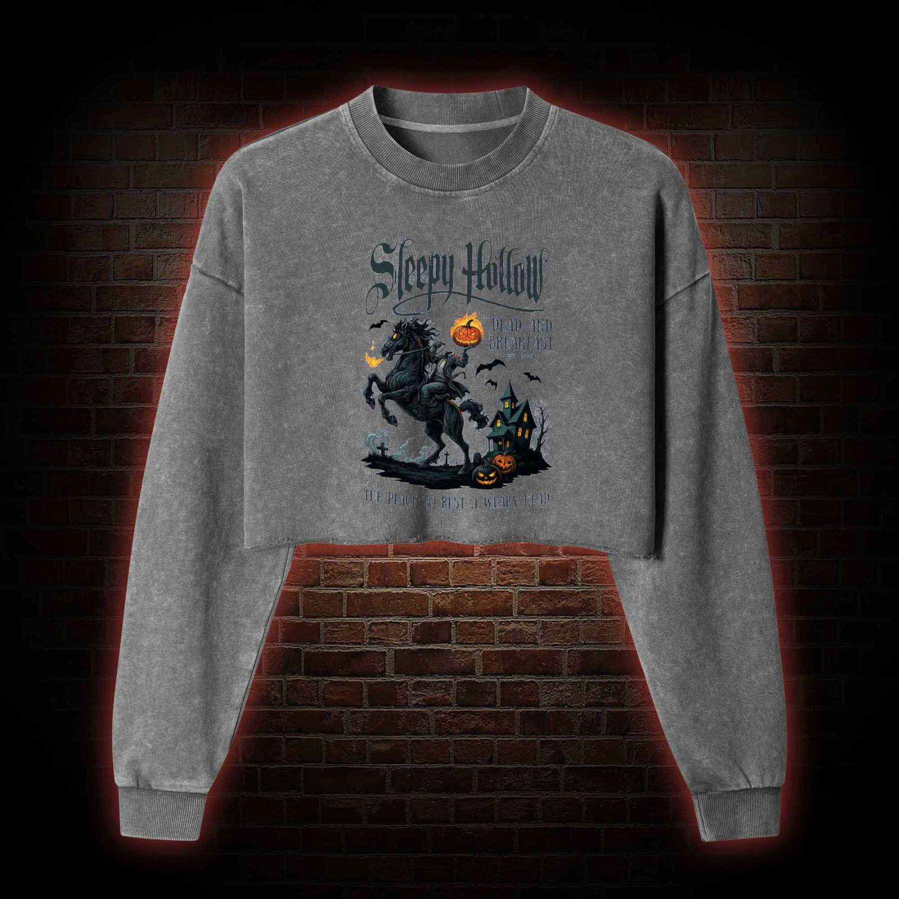 Vintage Halloween Washed Cropped Sweatshirts