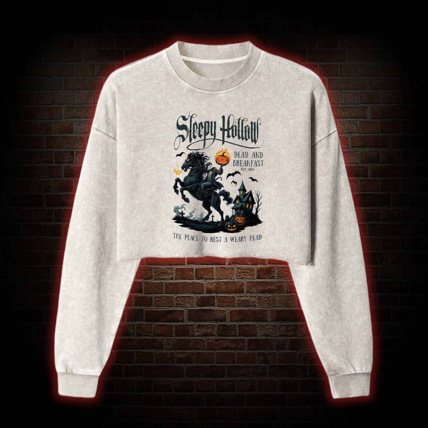 Vintage Halloween Washed Cropped Sweatshirts