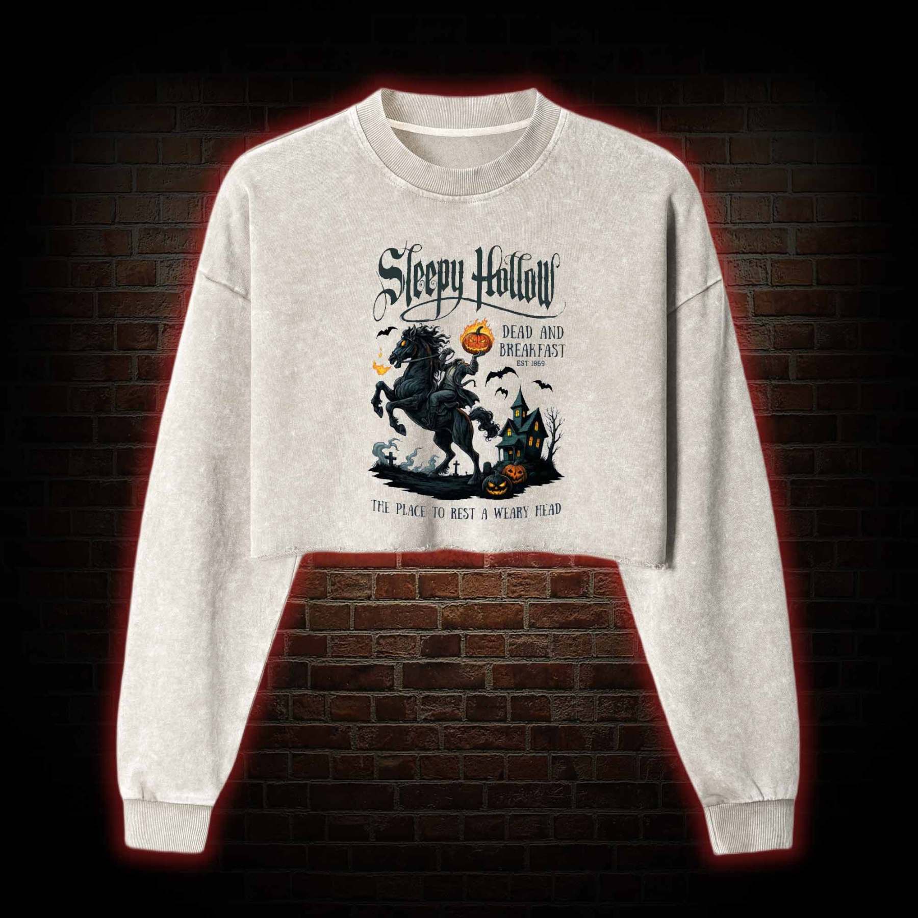 Vintage Halloween Washed Cropped Sweatshirts