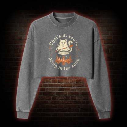 Weird Medieval Cat Washed Cropped Sweatshirts