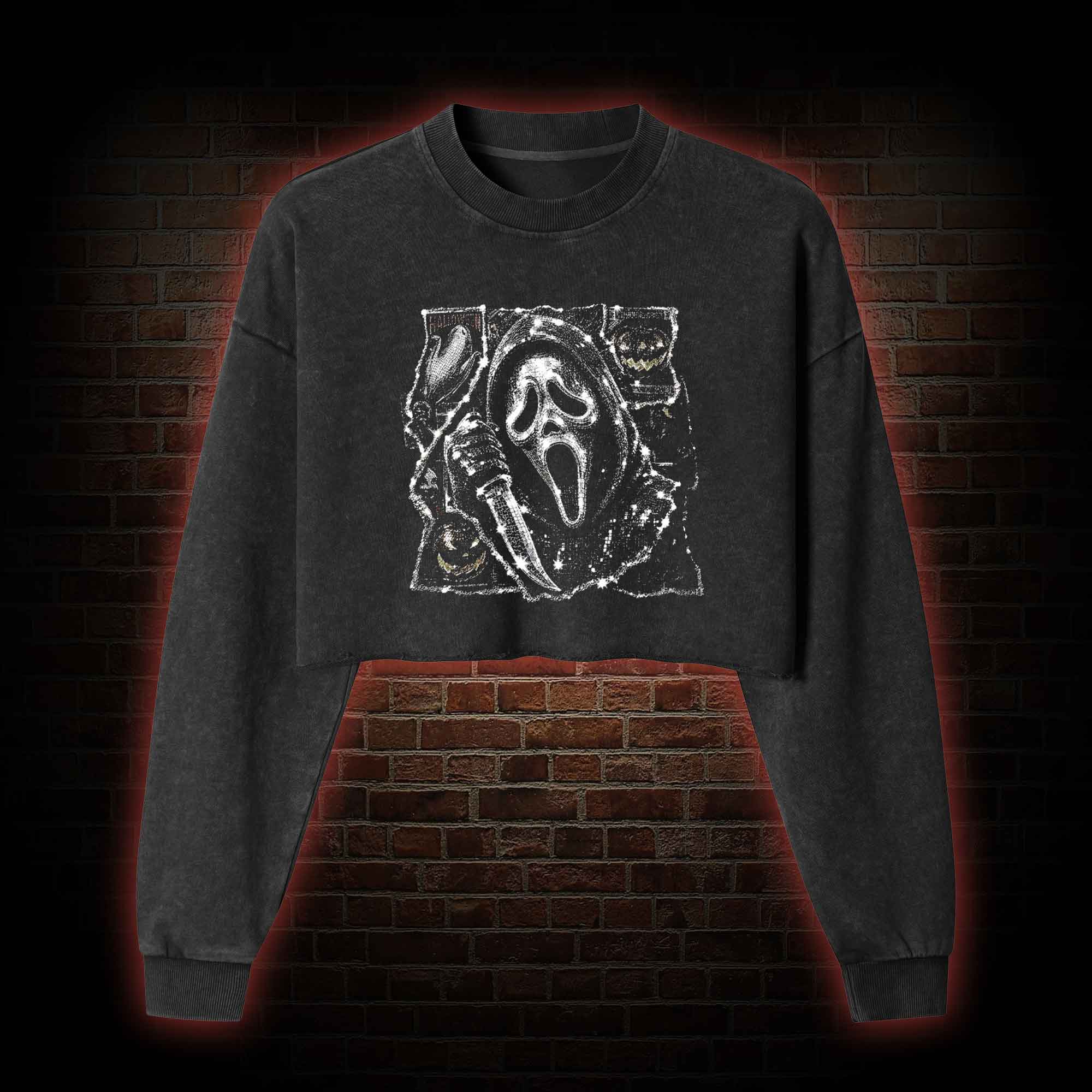 Do You Like Scary Movies Washed Cropped Sweatshirts