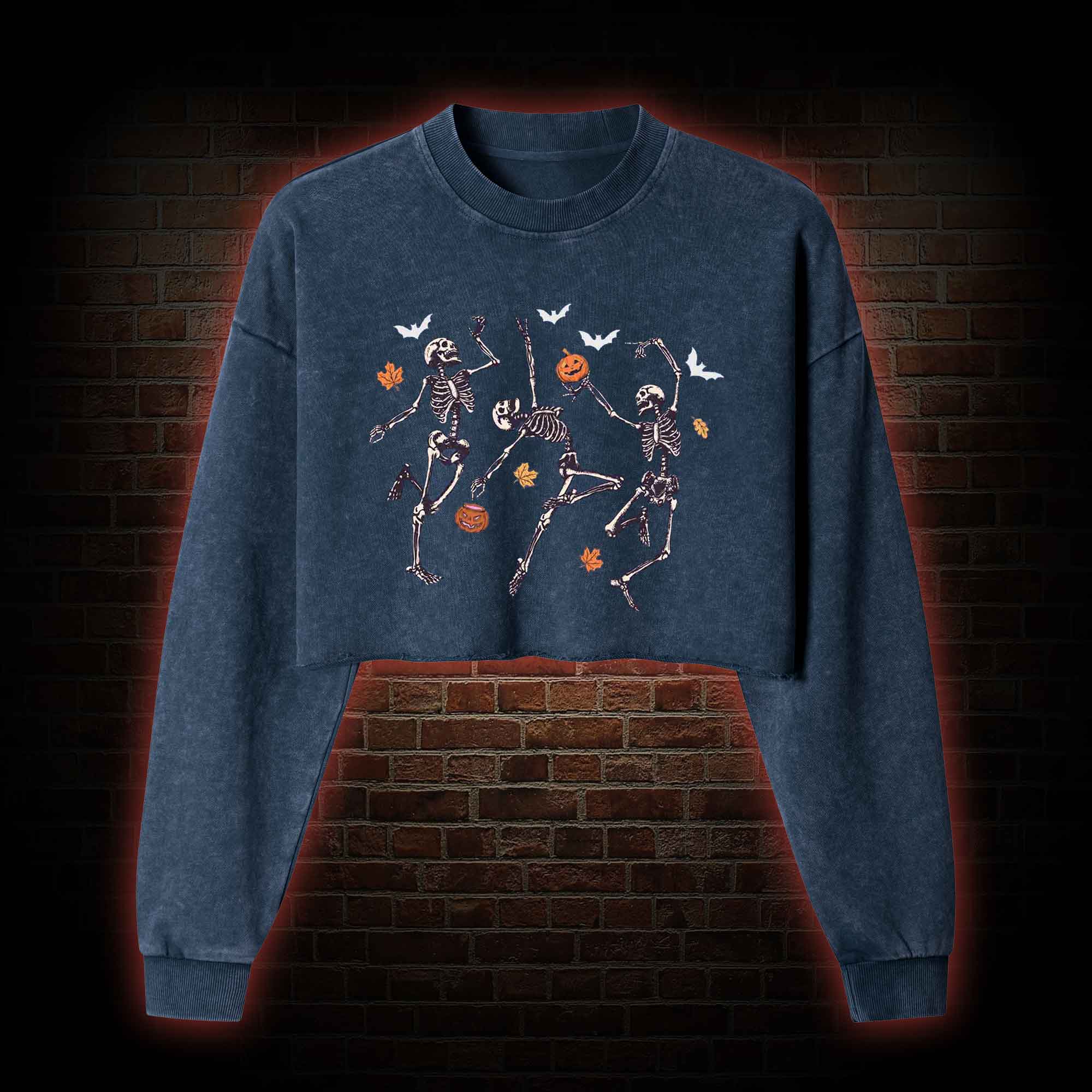 Dancing Skeletons Washed Cropped Sweatshirts