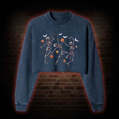 Dancing Skeletons Washed Cropped Sweatshirts