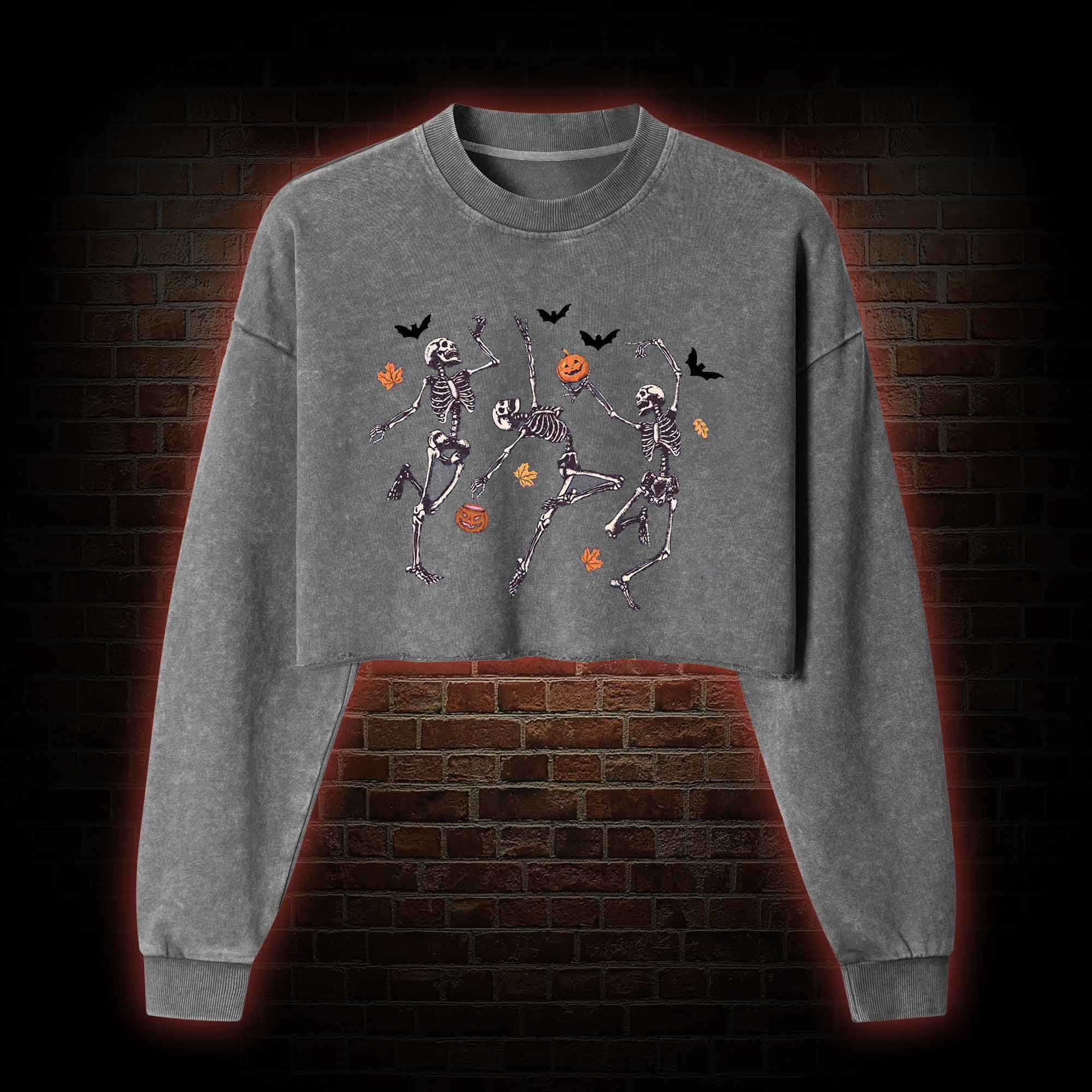 Dancing Skeletons Washed Cropped Sweatshirts