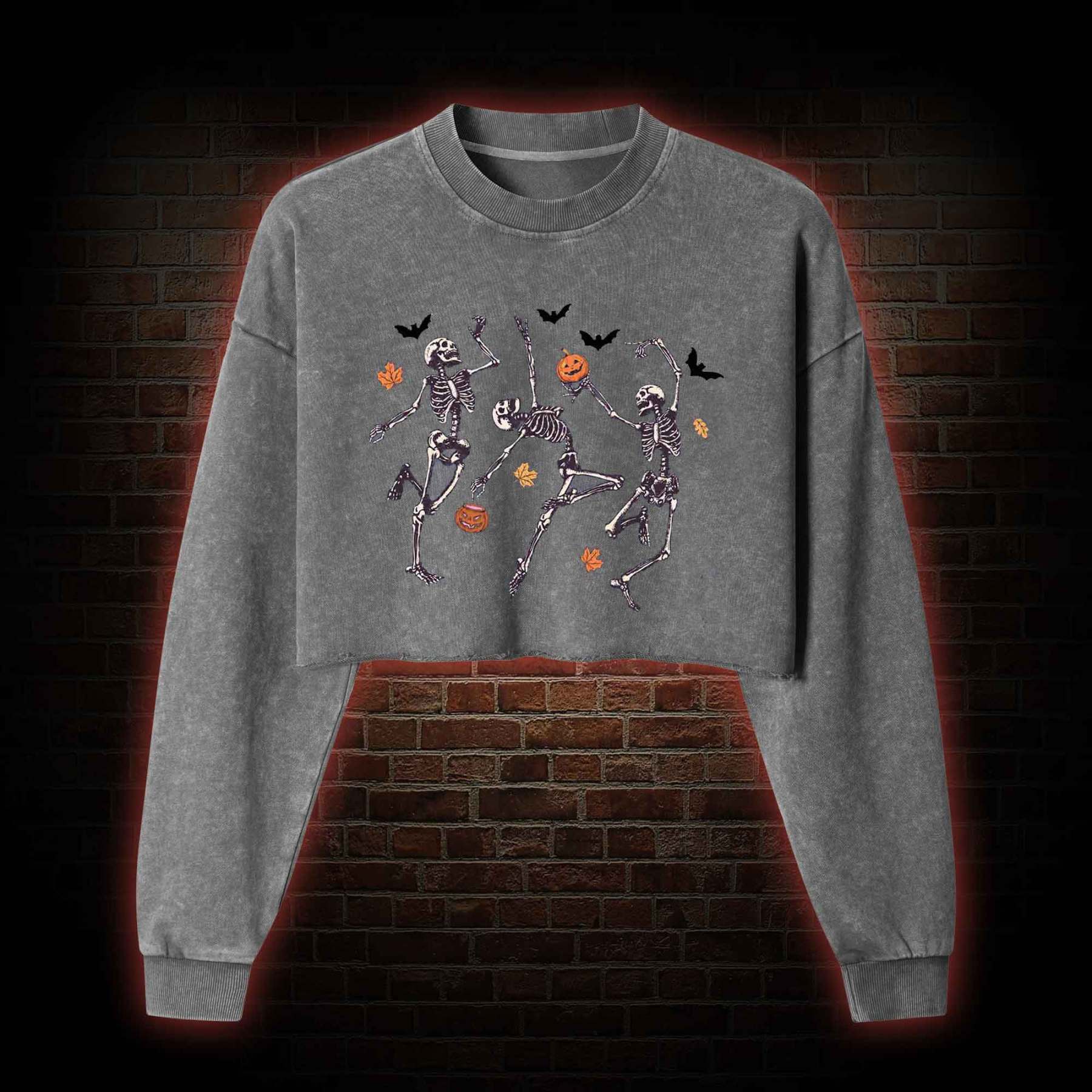 Dancing Skeletons Washed Cropped Sweatshirts