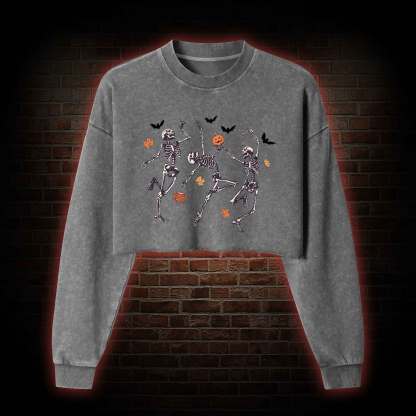 Dancing Skeletons Washed Cropped Sweatshirts
