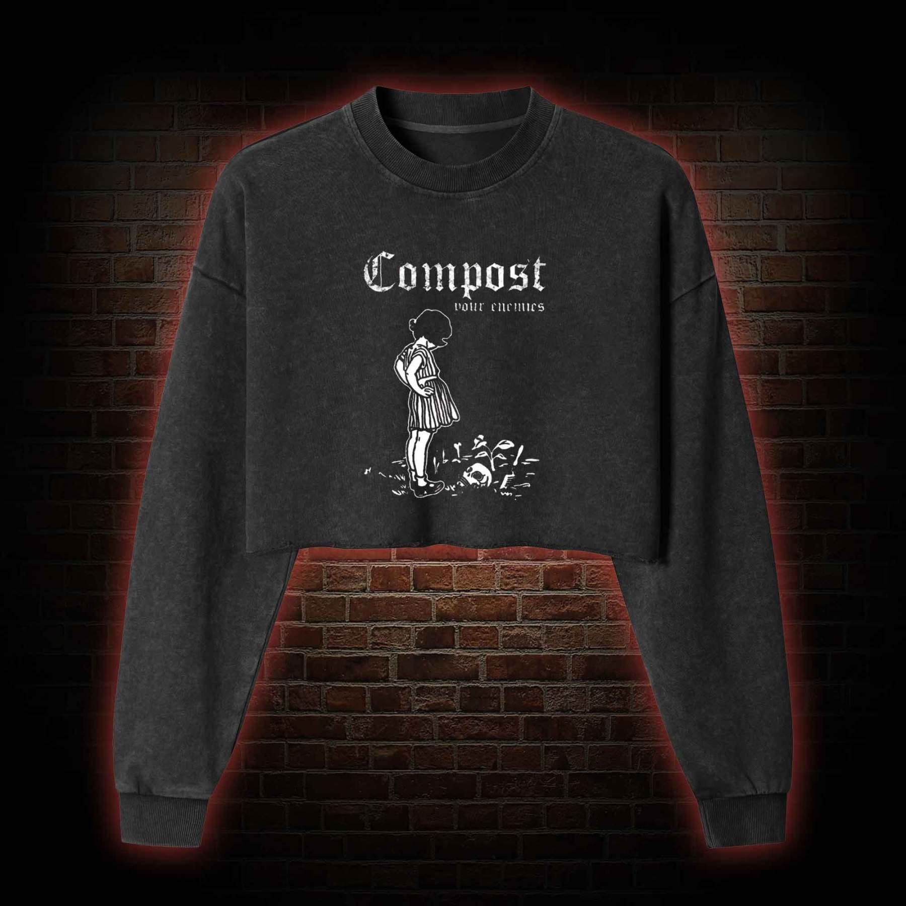 Compost Your Enemies Washed Cropped Sweatshirts