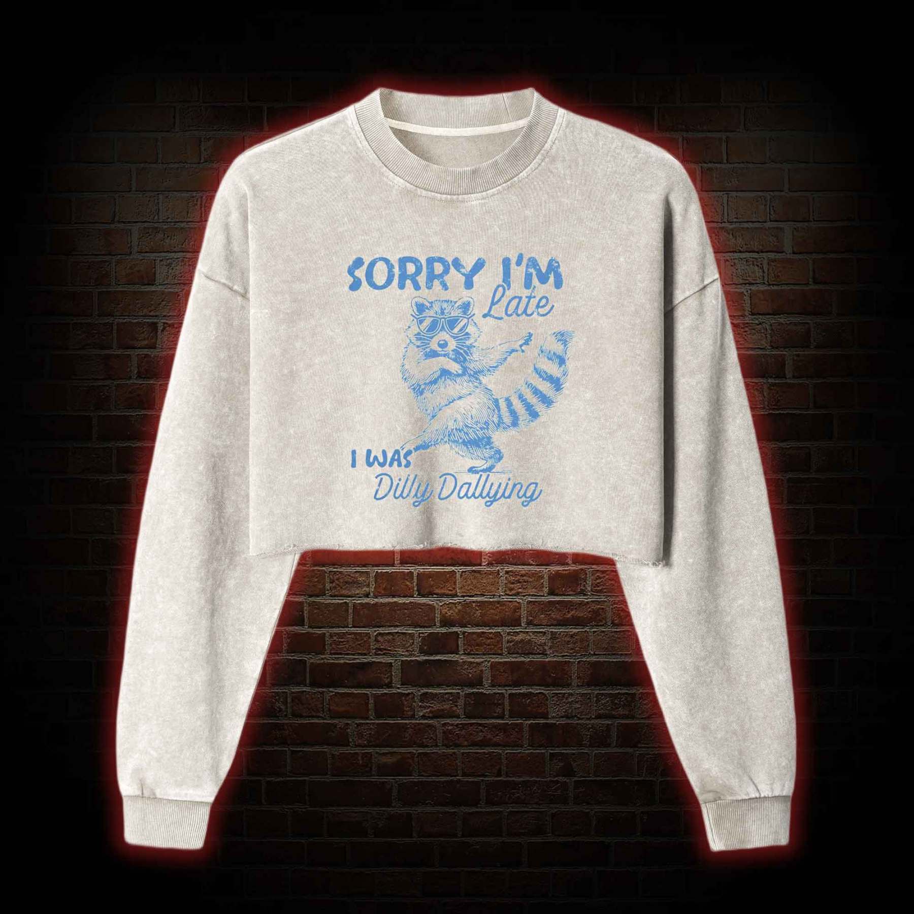 Sorry I'm Late Washed Cropped Sweatshirts