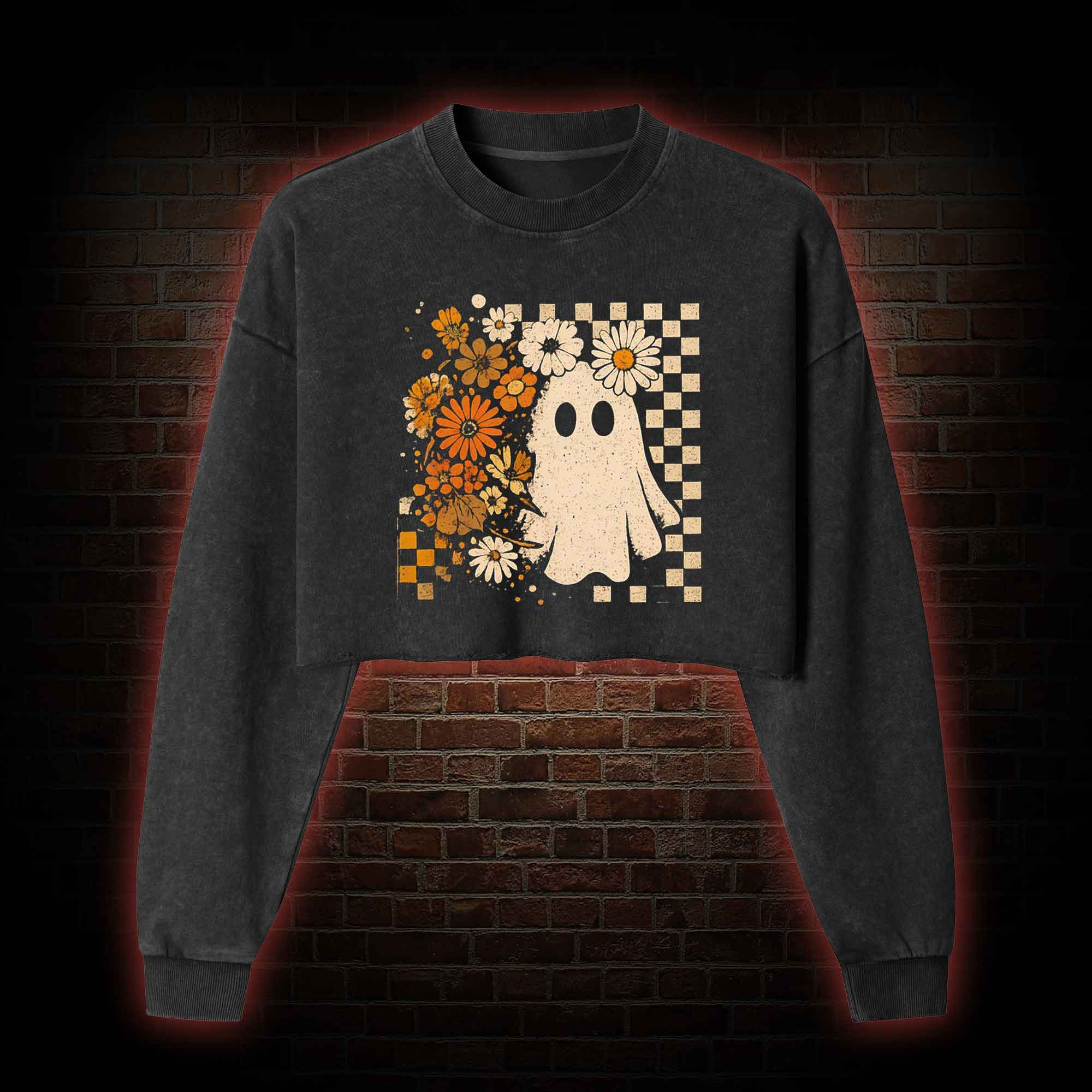 Groovy Ghost Washed Cropped Sweatshirts