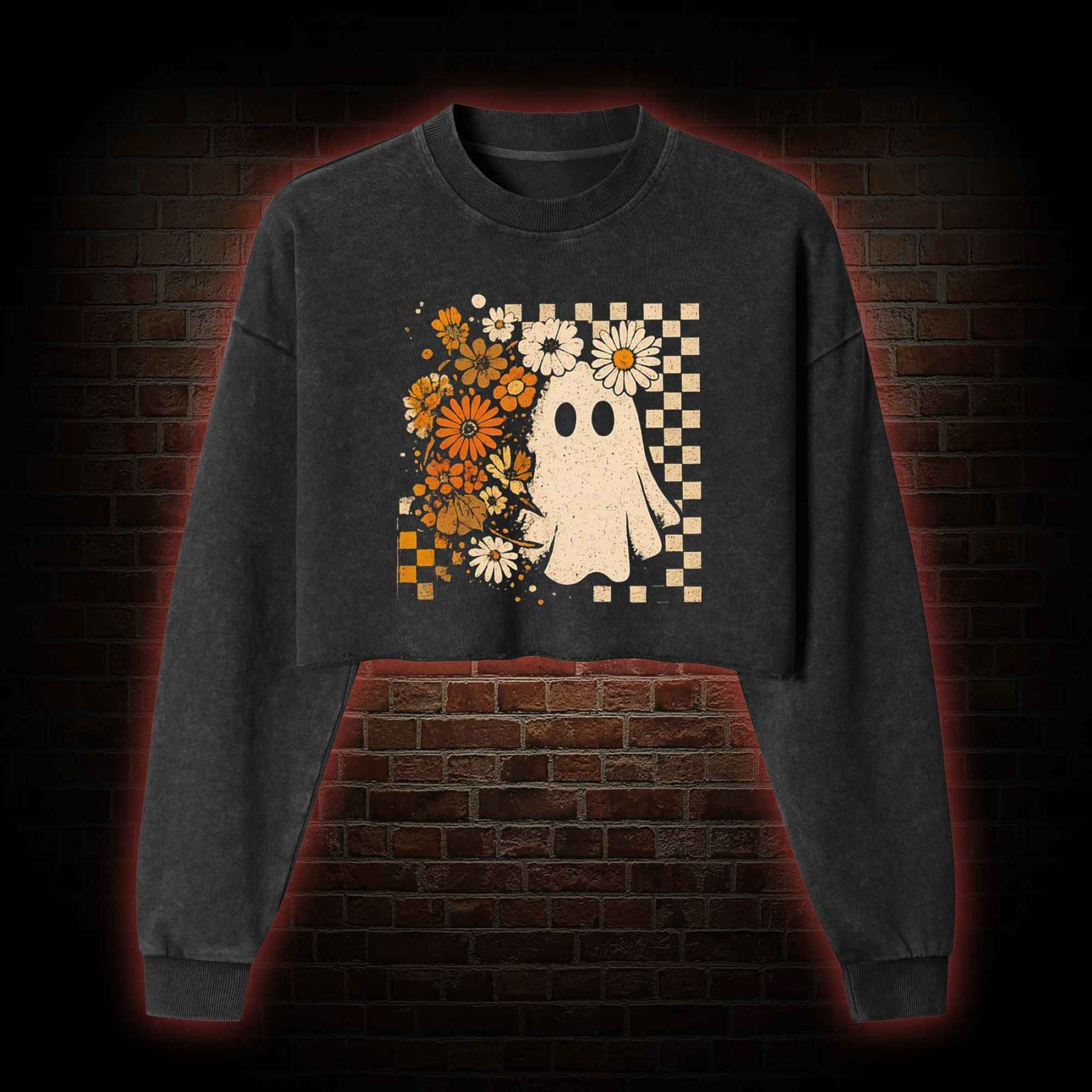 Groovy Ghost Washed Cropped Sweatshirts