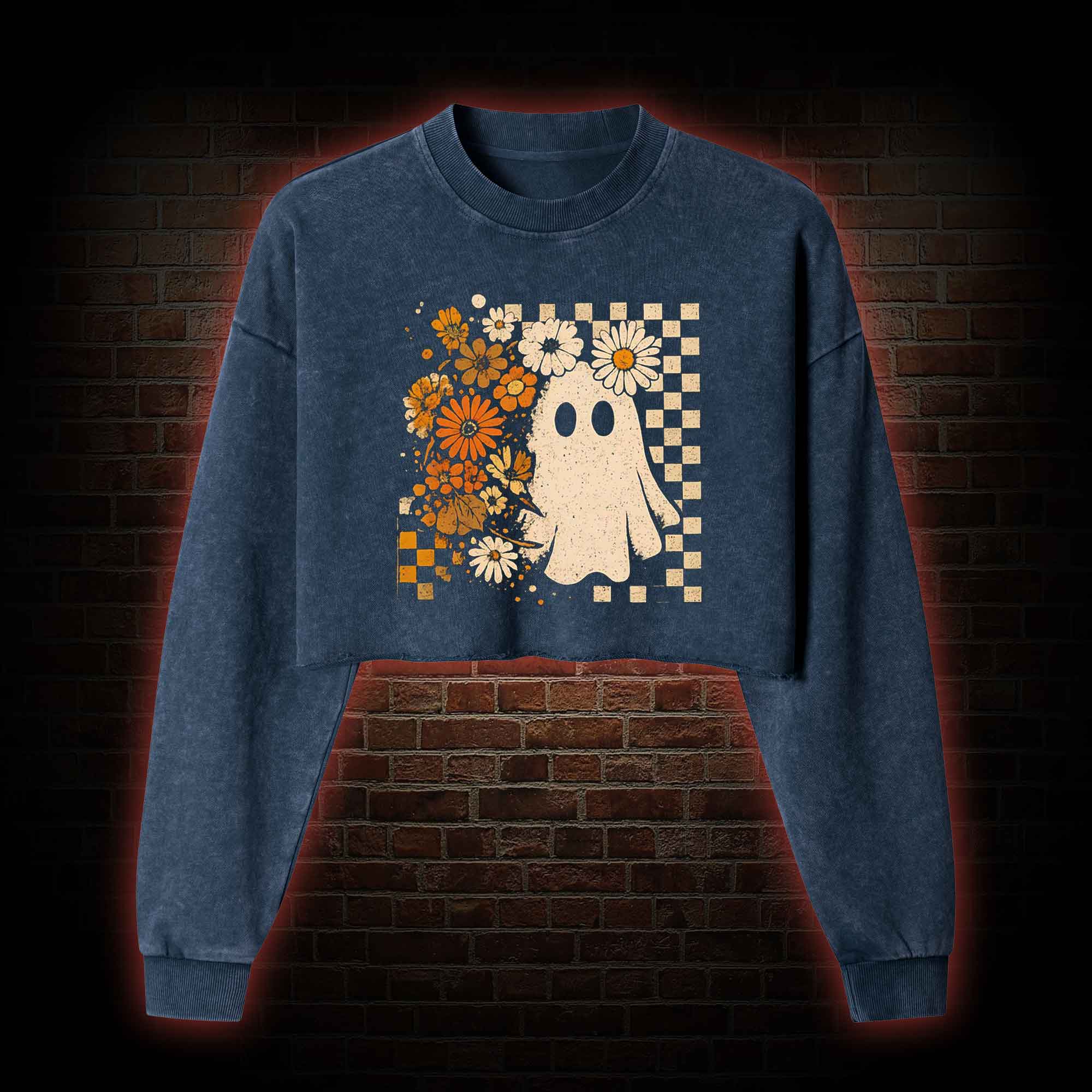 Groovy Ghost Washed Cropped Sweatshirts